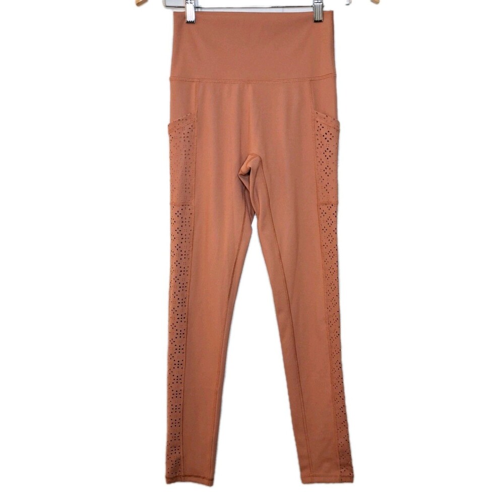 Aerie Chill Play Move Leggings Size M High Waisted Pockets Laser Cut Sides Rust - Picture 2 of 11